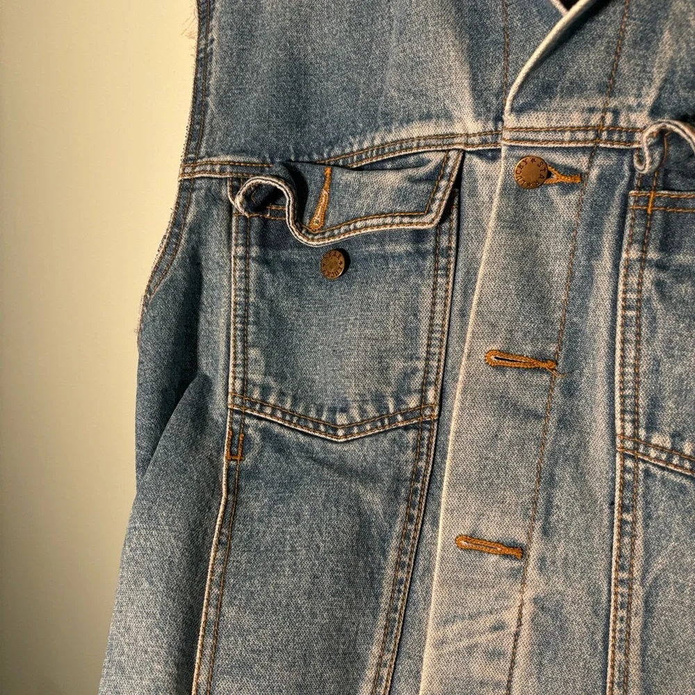 Lucky Star Vintage Denim Jean Vest with Frayed Hems Size L Large - Picture 6 of 14